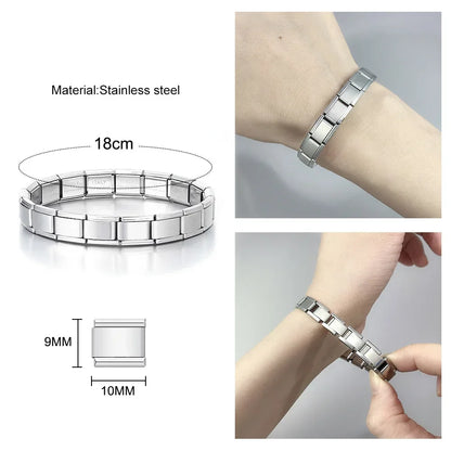 2024 New Popular Fashion Italian Module Charm Links Fit 9mm Bracelet Stainless Steel Links Jewelry Making Beauty World Shop
