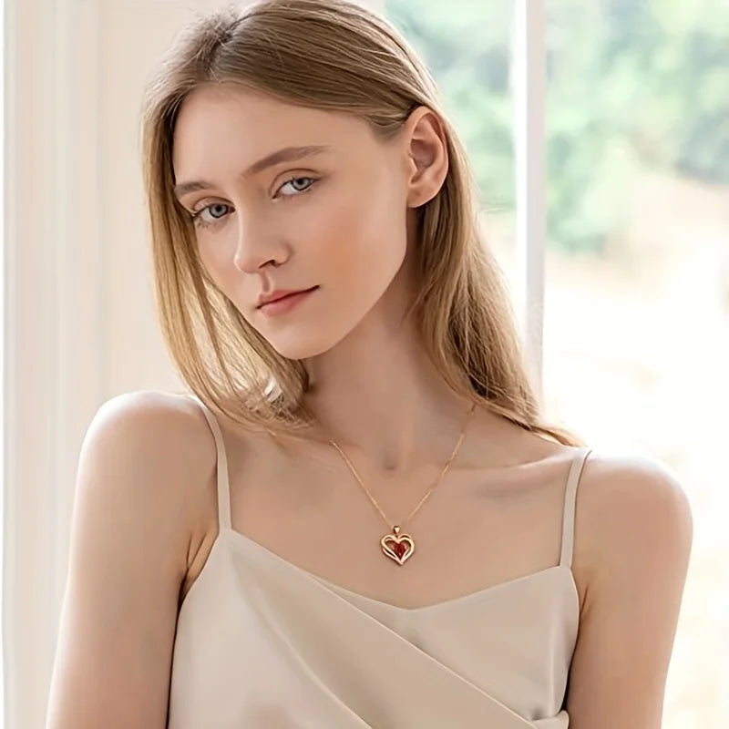Luxury Red Zircon Pendant Necklaces With Rose Flower Gift Box For Girlfriend Women I Love You Gifts 2024 Trendy Wedding Jewelry Beauty World Shop