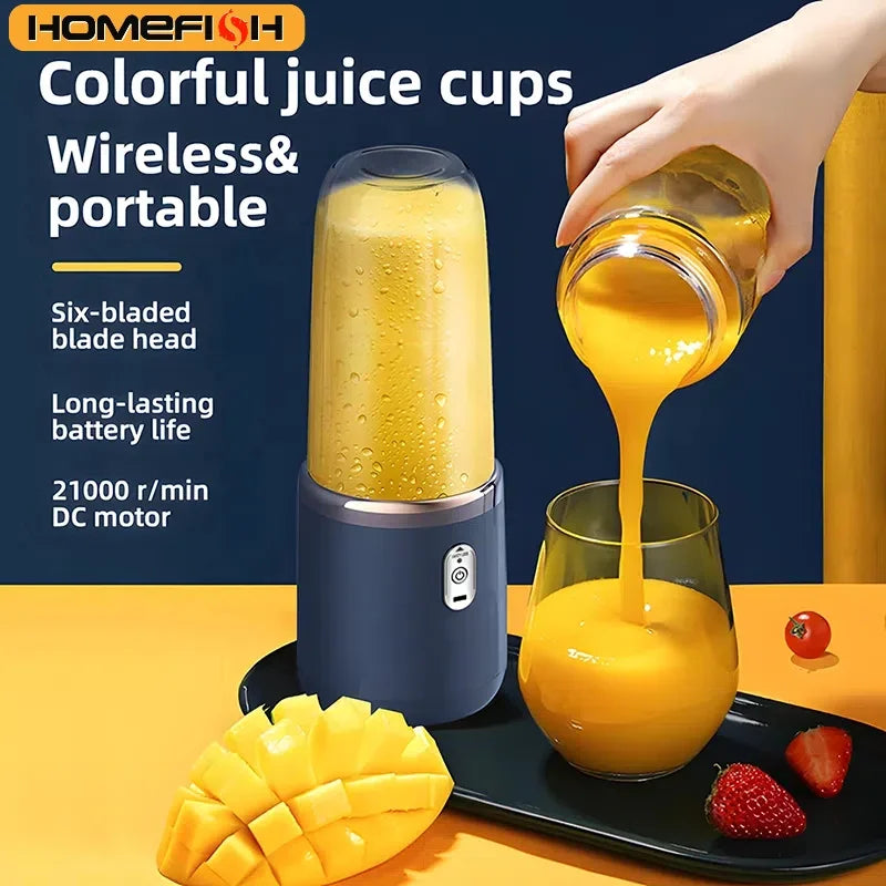 Portable Juicer Blender 400ml Electric Fruit Juicer USB Charging Lemon Orange Fruit Juicing Cup Smoothie Blender Machine 2cups Beauty World Shop
