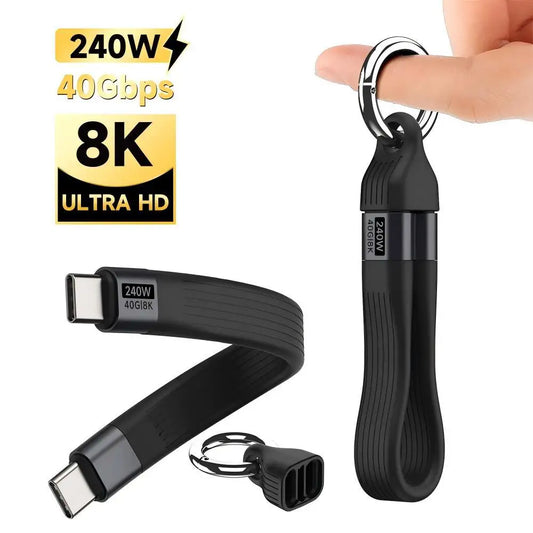 USB4.0 USB-C to Type-C 240W 40Gbps Cable Keychain PD3.1 5A 8K@60Hz Data Cord For TV Laptop Tablet MacBook Video Transmission﻿ Beauty World Shop
