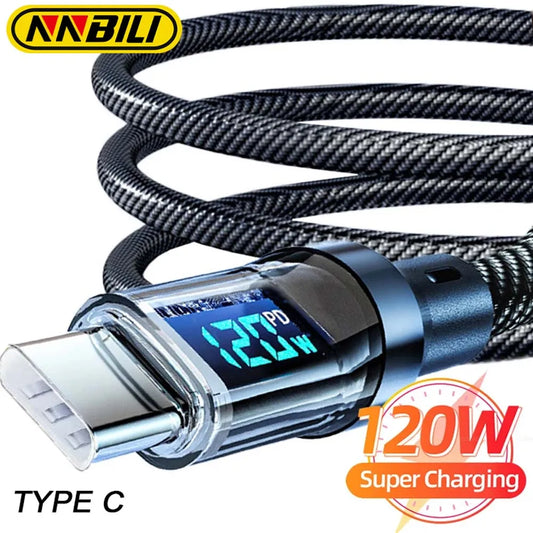 NNBILI 100W USB C 120W USB A charging cables with LED display screen, USB C=C-C，USB A=A-C,Xiaomi iPhone、 Samsung not compatible Beauty World Shop