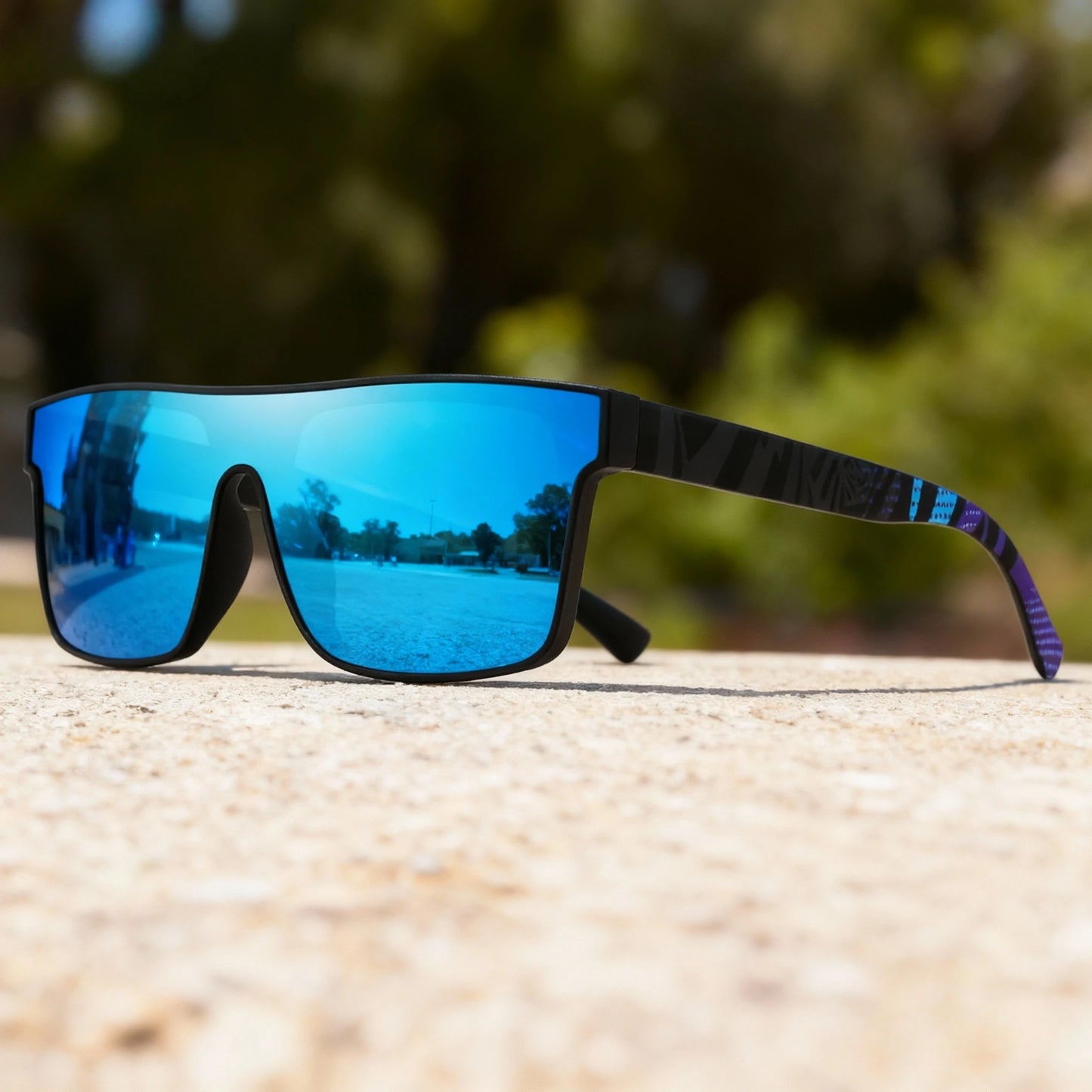 Classic Square Fashion Sports Sunglasses - Patterned Temples, Unisex for Cycling, Hiking, Travel - Perfect Gift Beauty World Shop