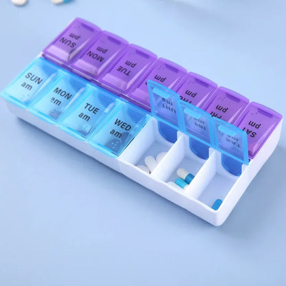JUSTLANG Weekly 14 Grids 7 Days Pill Box Portable Travel  Cases Organizer Pill Container Storage Tablets Vitamin Medicine Beauty World Shop