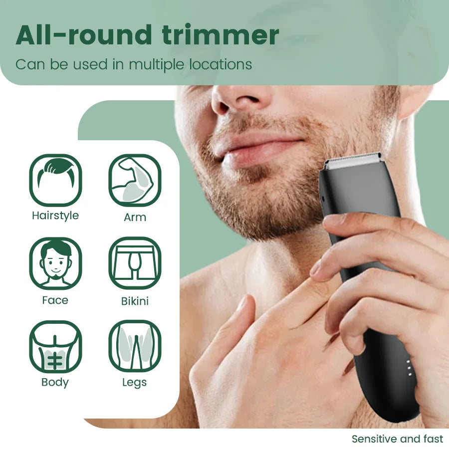 Men's Electric Groin & Body Shaver - Waterproof Dual Head Trimmer Kit w/ LED Light & Foil Blades Beauty World Shop