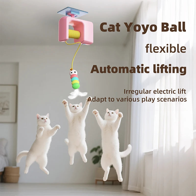 BOOTEELY Cat Teaser Stick Kitten Electric Hanging Mop Shaped Feather Bell Cat Teaser Accessories Hanging Swing Pet Spring Toy Beauty World Shop