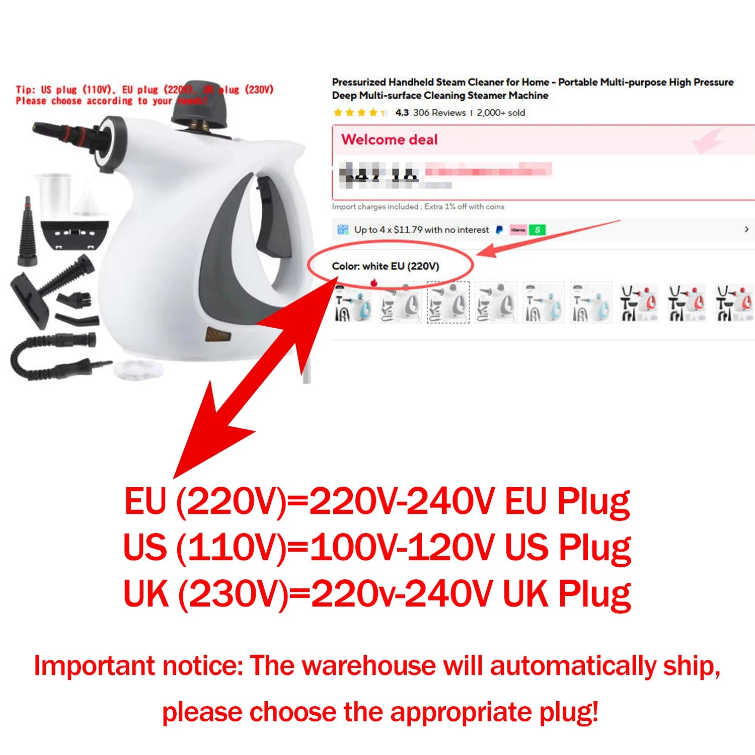 Pressurized Handheld Steam Cleaner for Home - Portable Multi-purpose High Pressure Deep Multi-surface Cleaning Steamer Machine Beauty World Shop