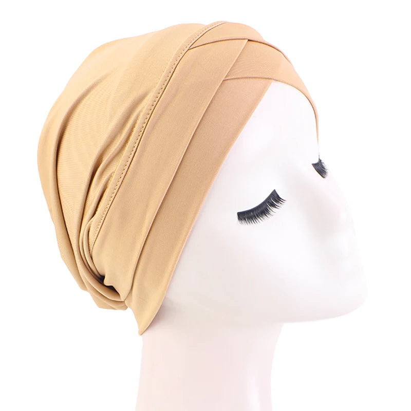 New Women cross muslim hijab inner hat Islamic UnderScarf Arab Wrap Chemo Bandana Muslim Scarf Hijab Bonnet Cap Indian Hat Beauty World Shop