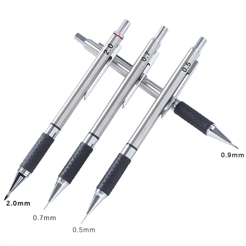 Metal Mechanical Pencil Set with Pencil Grip Leads Art Drawing Student Office Supplies 0.5/0.7/0.9/2.0mm Automatic Pencil Beauty World Shop