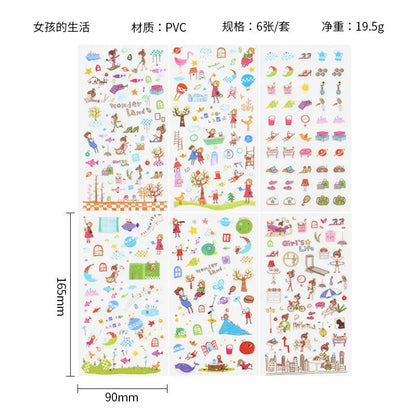 6Pieces/Set Transparent Pvc Waterproof Cartoon Sticker DIY Hand Account Decorative Stickers Kawaii Phone Cup Stickers Beauty World Shop