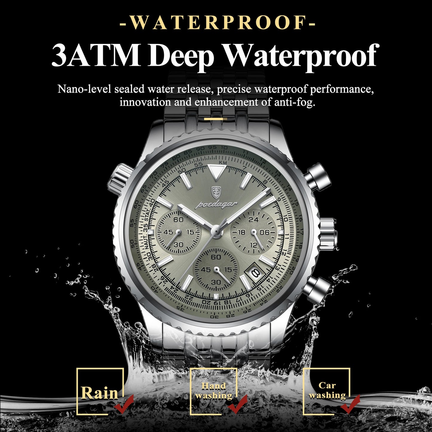 POEDAGAR Luxury Fashion Men Watch Stainless Steel Waterproof Luminous Quartz Male Clock Date Chronograph Military Men's Watches Beauty World Shop