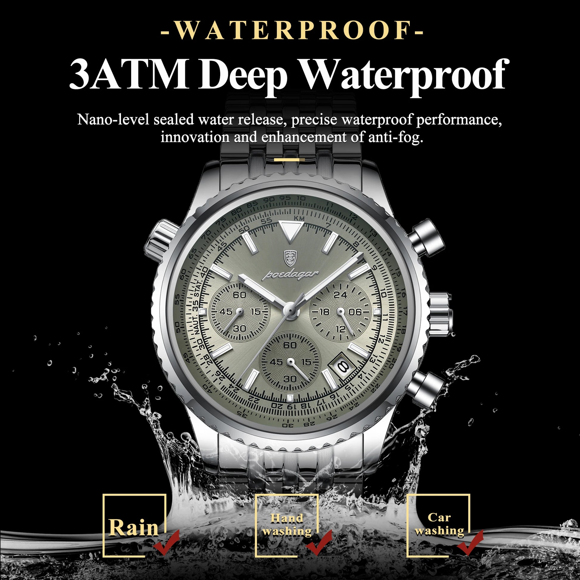 POEDAGAR Luxury Fashion Men Watch Stainless Steel Waterproof Luminous Quartz Male Clock Date Chronograph Military Men's Watches Beauty World Shop
