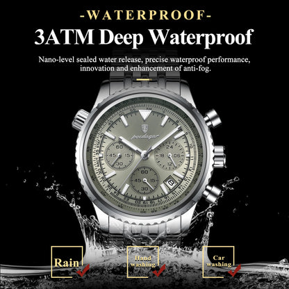 POEDAGAR Luxury Fashion Men Watch Stainless Steel Waterproof Luminous Quartz Male Clock Date Chronograph Military Men's Watches Beauty World Shop