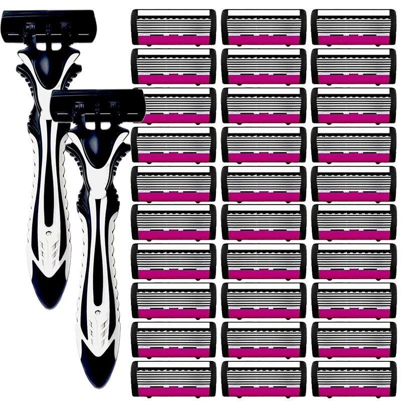 6-layer classic razor, razor set, stainless steel blade, manual safety razor, reusable blade, silicone anti-skid layer Beauty World Shop
