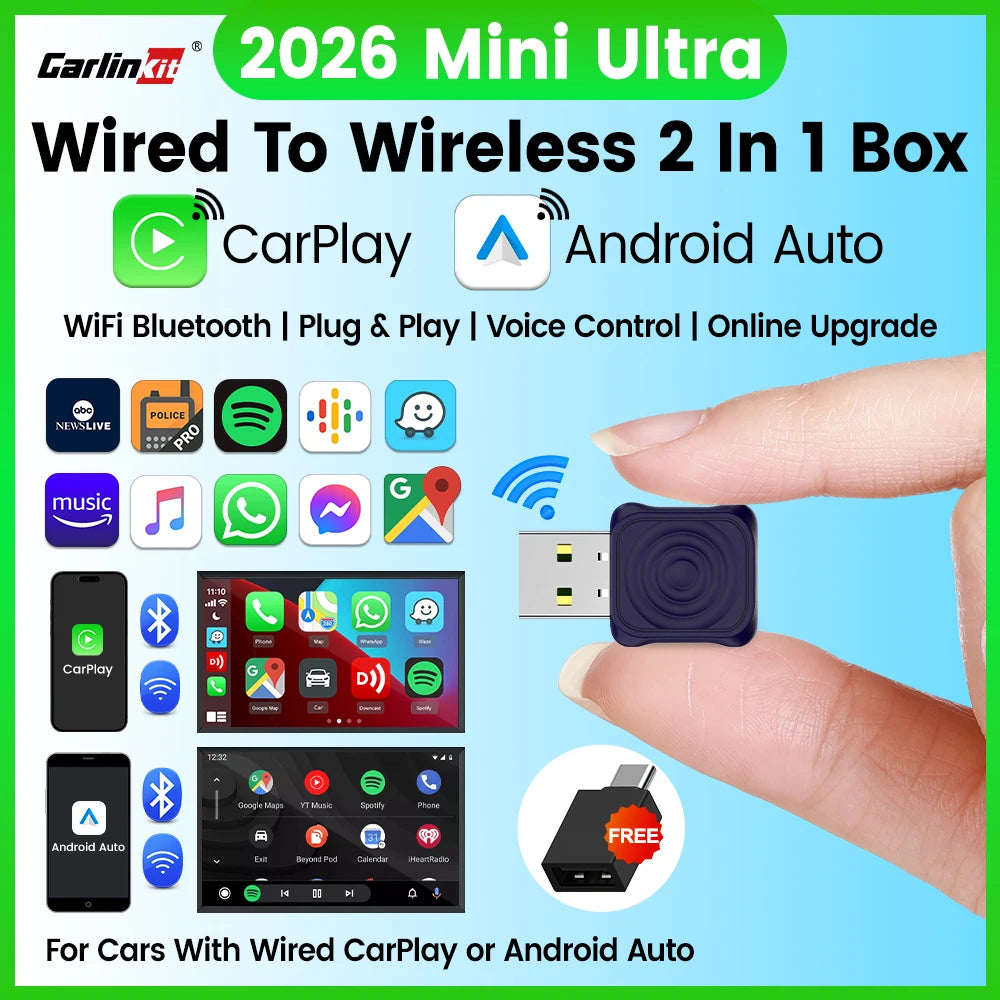 CarlinKit 5.0 Mini Ultra Wireless Adapter Wireless CarPlay Android Auto For OEM Car Plug and Play WiFi Bluetooth Auto Connection Beauty World Shop