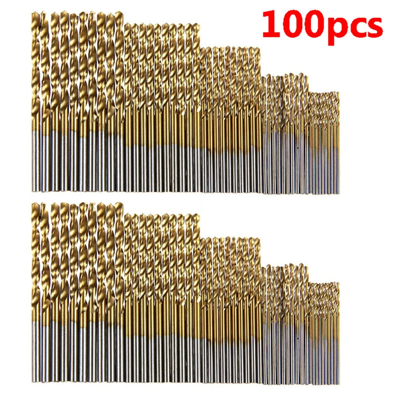 100/50Pcs Titanium Coated Drill Bits HSS High Speed Steel Set Tool Quality Power Tools 1/1.5/2/2.5/3mm Beauty World Shop