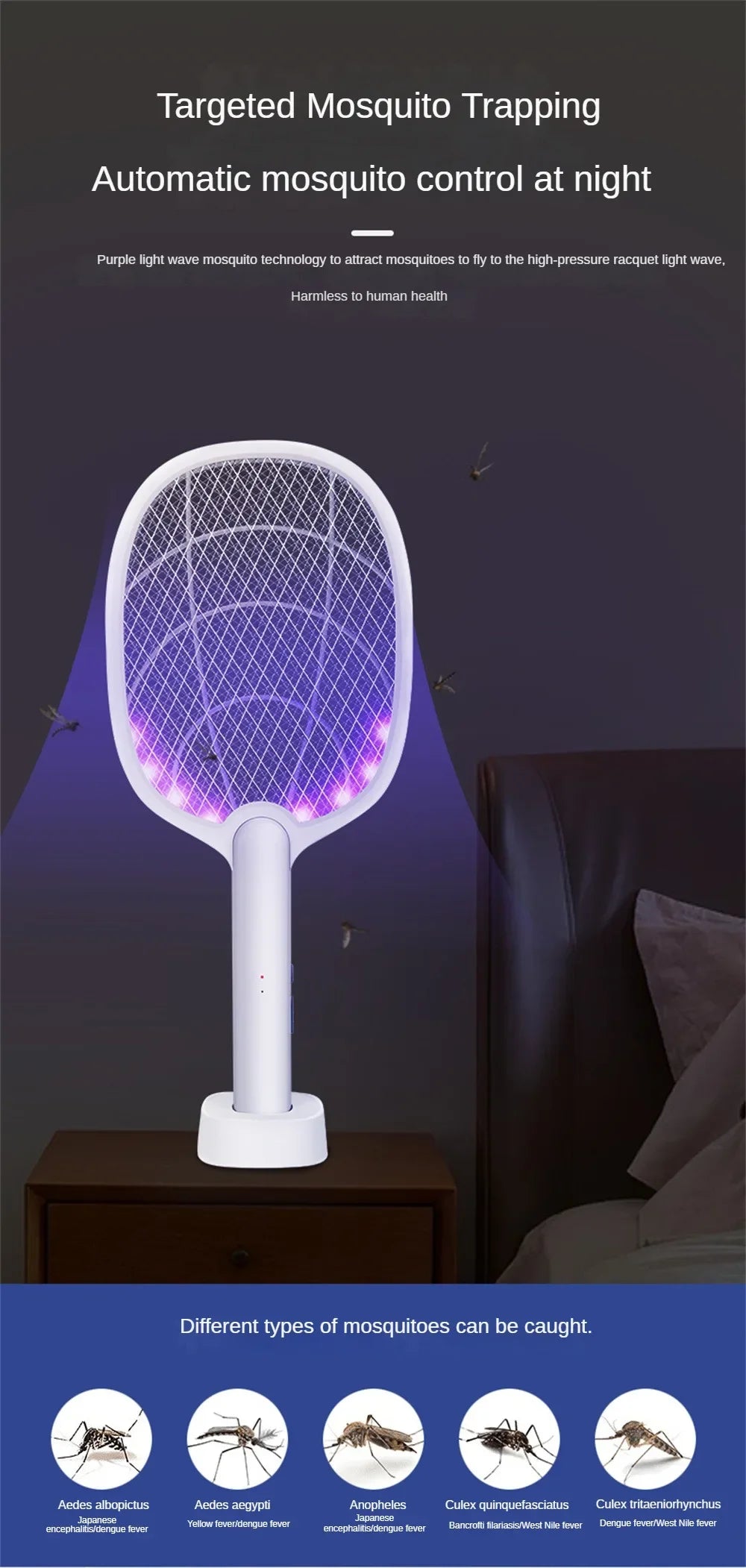Mosquito Killer Lamp USB Rechargeable Electric Foldable Mosquito Killer Racket Fly Swatter Repellent Lamp Zapper Insects Racket Beauty World Shop