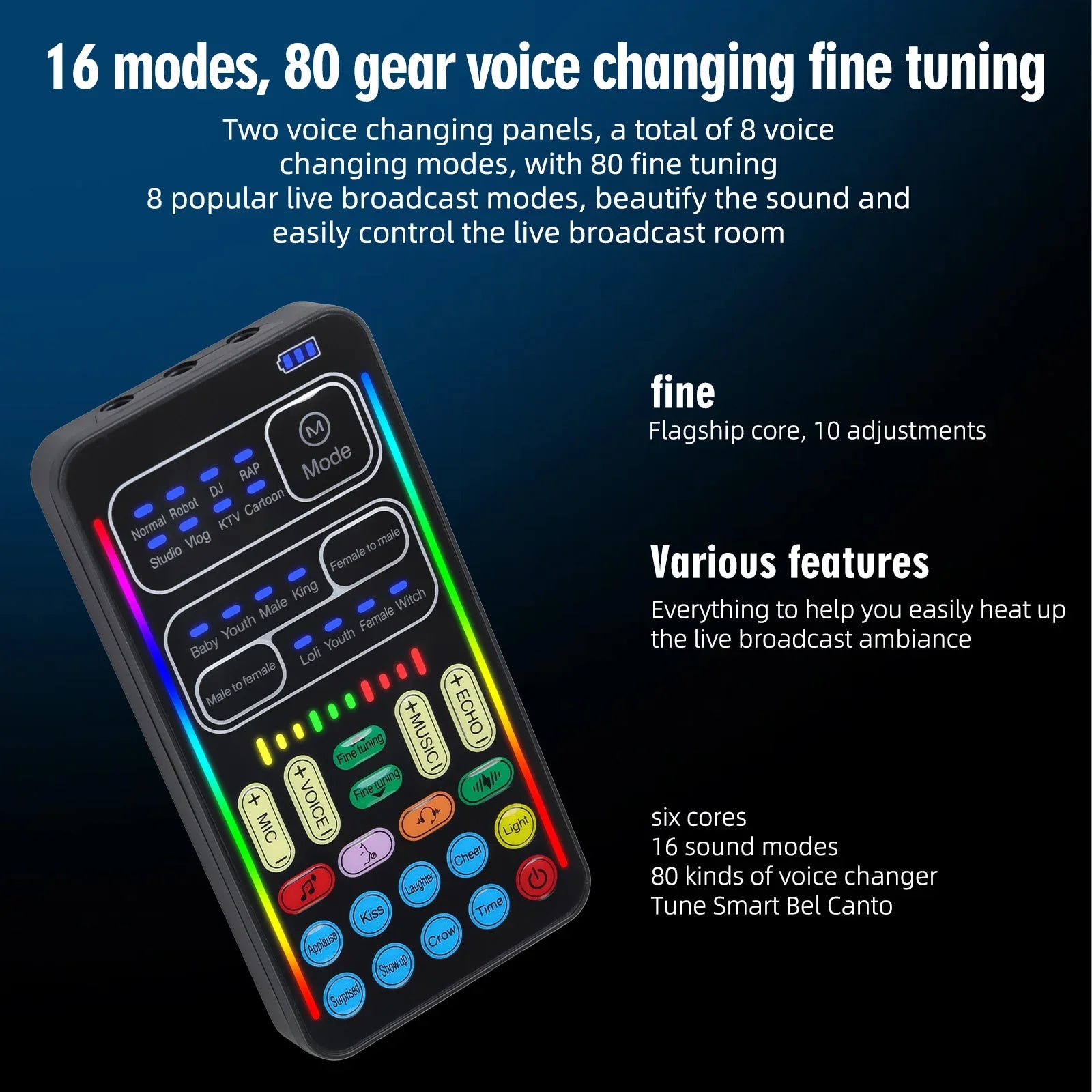 New I9 Mini Voice Changer Live Sound Card  + Headphones + Microphone Audio 8 Sound Effect Machine Equipment Voice Card for Phone Beauty World Shop