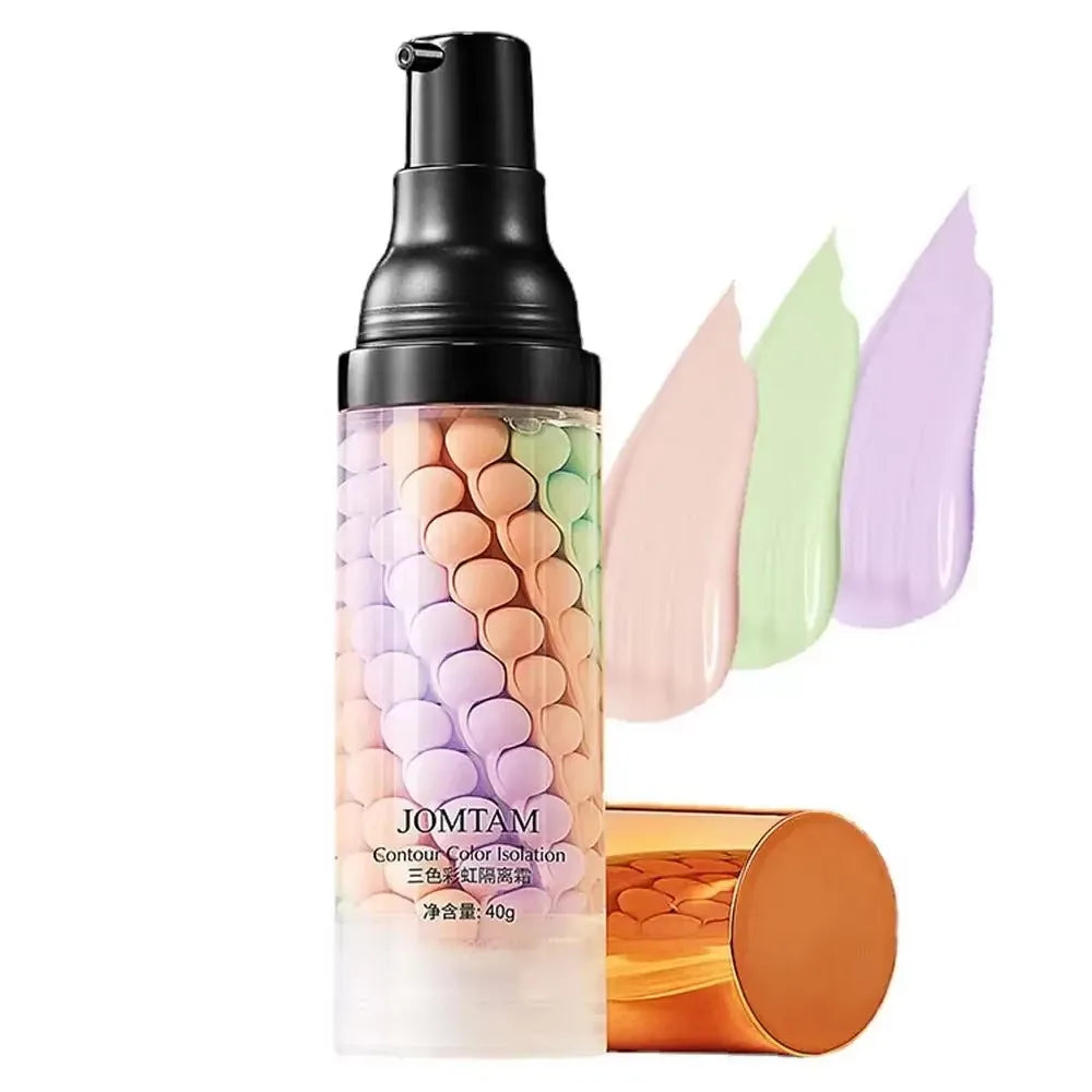 Face Makeup Primer Tri-color Cream Contour Color Isolation Waterproof Makeup Foundation Natural Makeup Base Cream 40g Beauty World Shop