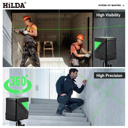 HILDA 2 Lines Laser Level Self Levelling Green Beams Laser Horizontal Vertical Cross Line Mini Laser Level Beauty World Shop
