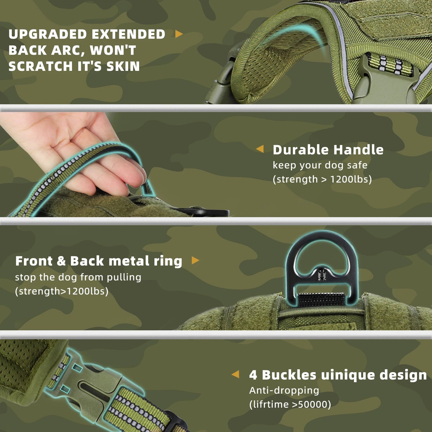 Tactical Dog Harness, No Pull Dog Harness, Adjustable Breathable MOLLE Dog Vest Harness for Medium Large Dog Reflective Military Beauty World Shop