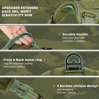 Tactical Dog Harness, No Pull Dog Harness, Adjustable Breathable MOLLE Dog Vest Harness for Medium Large Dog Reflective Military Beauty World Shop