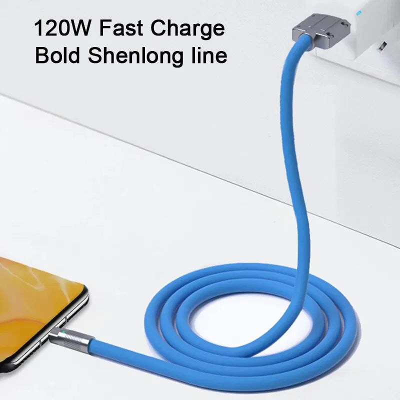 120W 6A TypeC Super Fast Charge Liquid Silicone Cable Quick Charge USB Cable For Xiaomi Huawei Samsung Pixel USB Bold Data Line Beauty World Shop