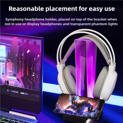 ITLY A12 RGB-Illuminated Transparent Gaming Headset Stand with LED Display, Phone Holder & Organizer Headphone Stand
