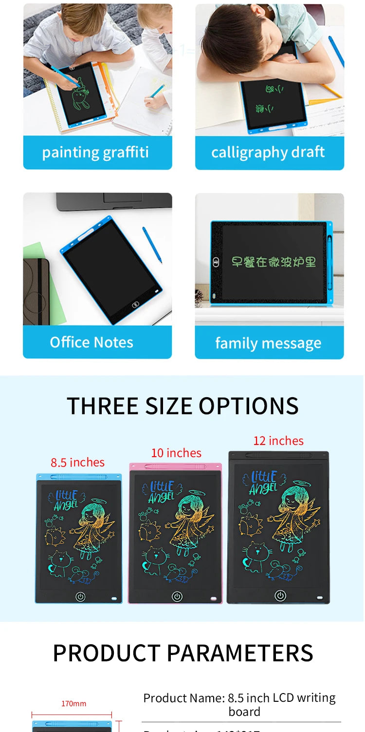 6.5/8.5/10/12 Inch LCD Drawing Tablet for Kids, Rechargeable Erasable Board with Pen, Travel Educational Toy Gift for Boys Girls Beauty Fashion
