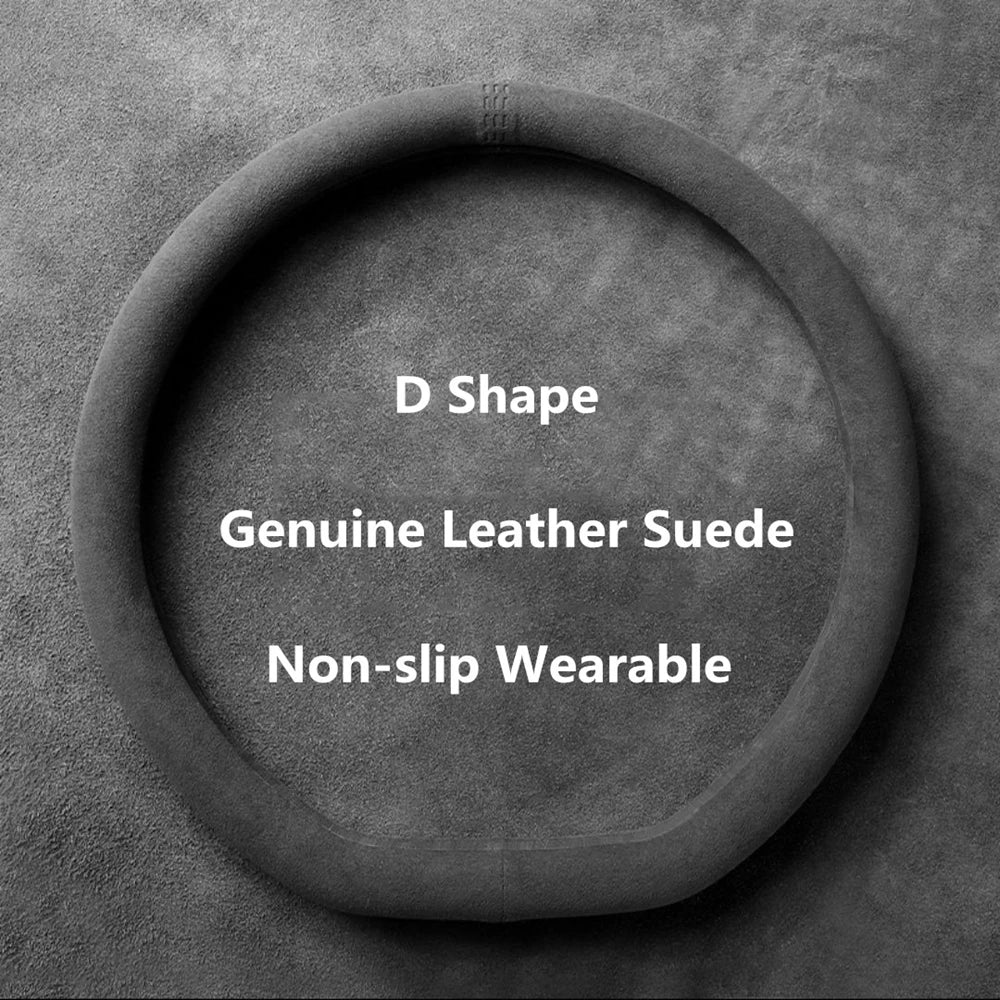 Car Steering Wheel Covers Cowhide Suede Steering Wheel Cover Wrap Universal 37-38cm Breathable Steering Covers Car Accessories Beauty World Shop