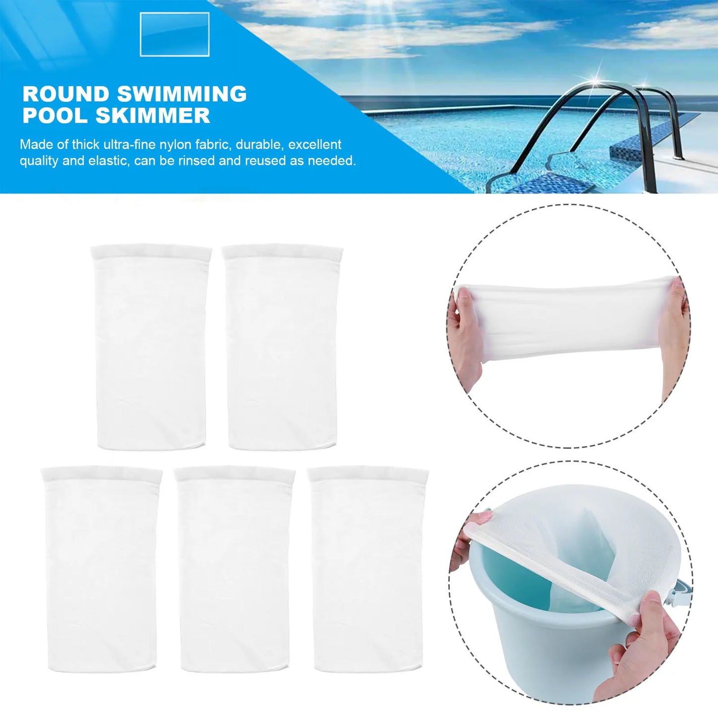200-5PCS Pool Skimmer Socks Swimming Pool Filter Socks Basket Skimmer Elastic Nylon Mesh Pool Filter Debris Leaves Storage Socks Beauty World Shop