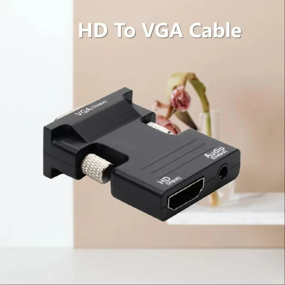 HDMI-compatible Female to VGA Male Converter 3.5mm Audio Cable Adapter 1080P FHD Video Output for PC Laptop TV Monitor Projector Beauty World Shop