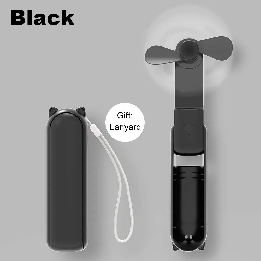 Portable Mini Handheld Fan Small Pocket Fan USB Rechargeable Battery Fan Folding Cooling Hand Fan Mini USB Fan with Power Bank Beauty World Shop