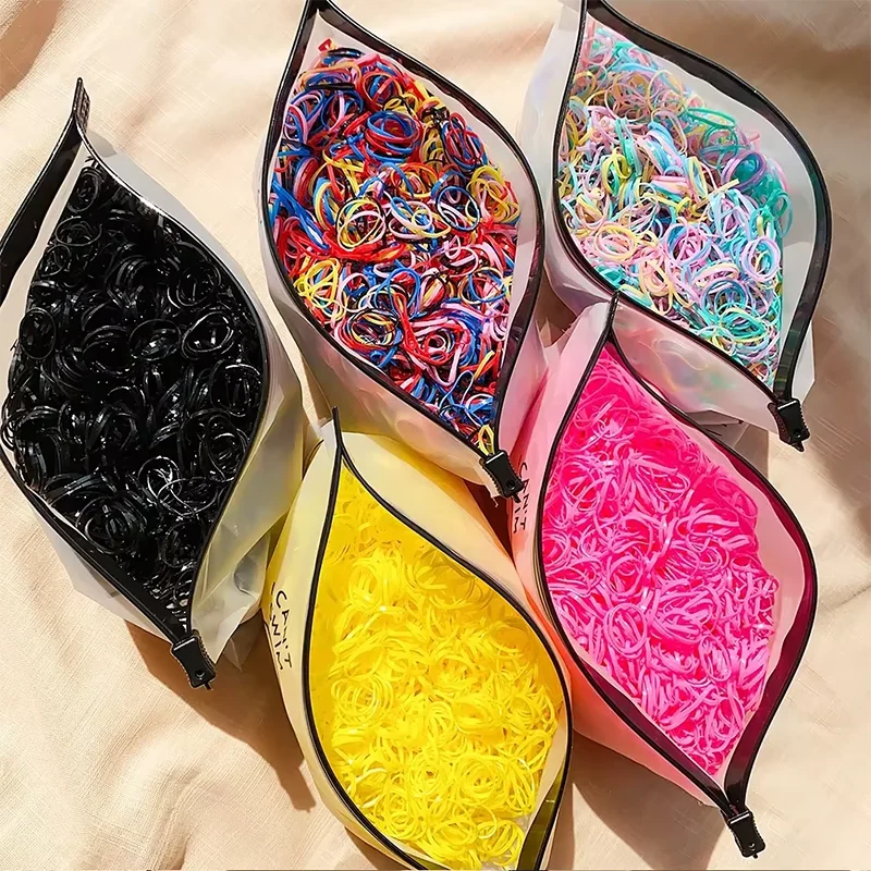 500Pcs/Set Girls Colourful Elastic Disposable Soft Rubber Band Hair Tie Headband Children Ponytail Holder Bands Kids Accessories Beauty Fashion