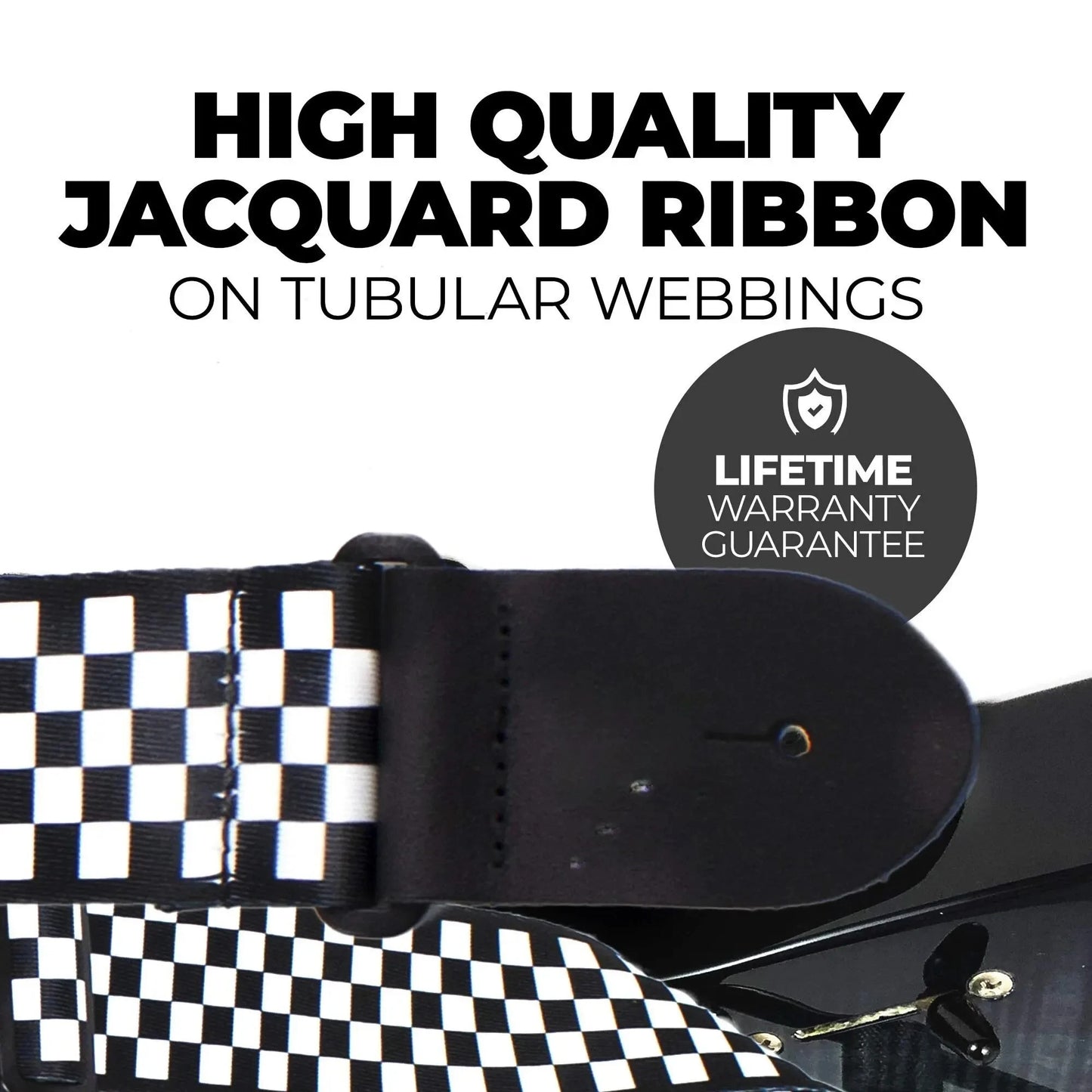 10pcs Guitar Shoulder Strap, Black and White Squares Pattern Adjustable Guitar Shoulder Strap Includes 5 Guitar Picks and 1 Hold Beauty World Shop