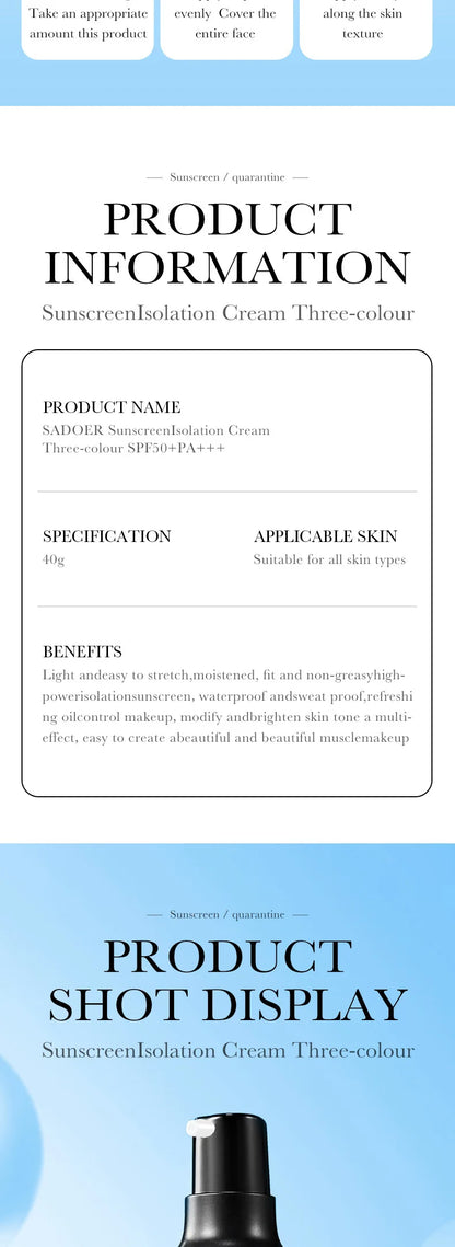 Face Makeup Primer Tri-color Cream Contour Color Isolation Waterproof Makeup Foundation Natural Makeup Base Cream 40g Beauty World Shop