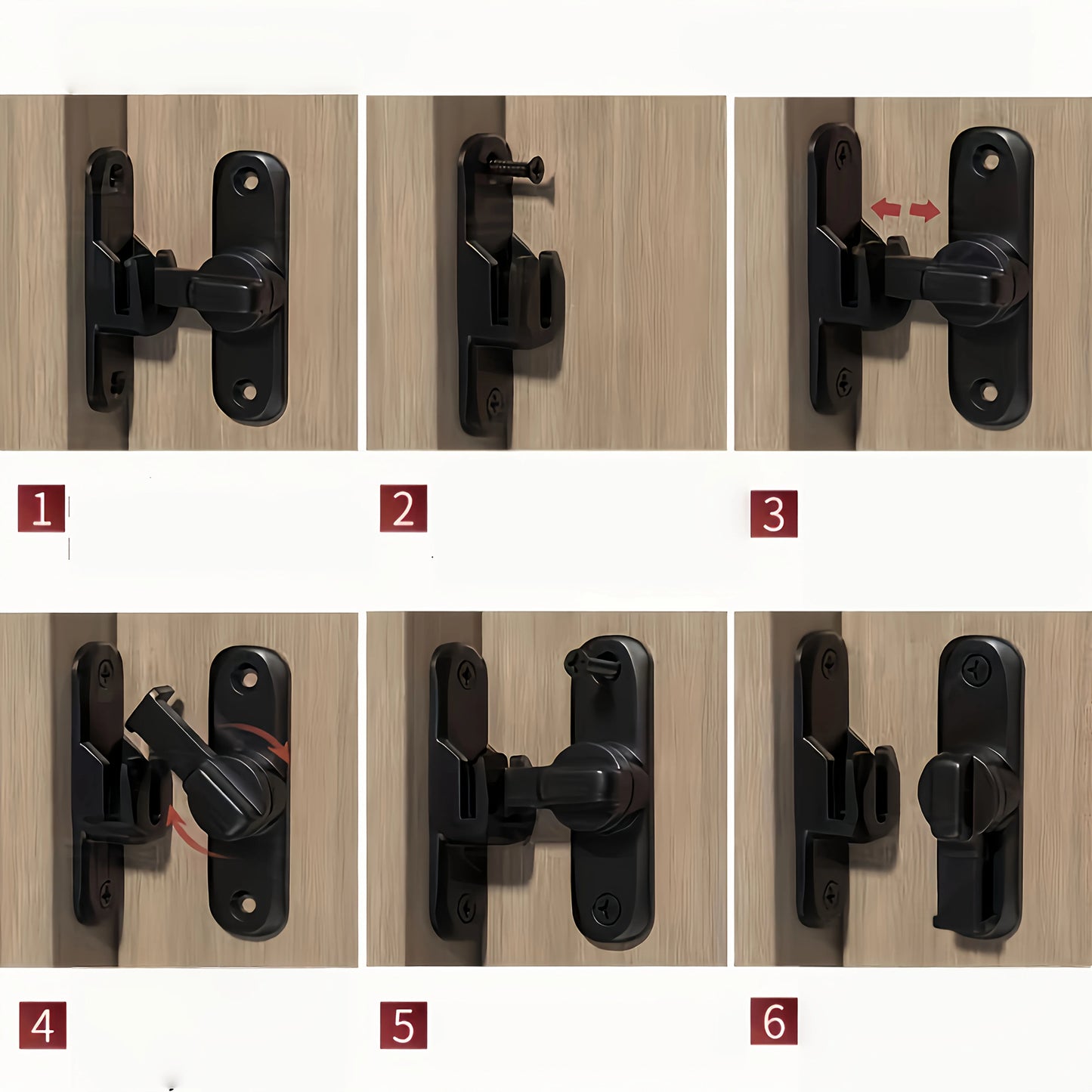 Anti-Theft Door Lock - 90°/180° Adjustable Sliding Pin, Keyless Entry Heavy-Duty Black Easy Install for Home Office Hotel Garage Beauty World Shop