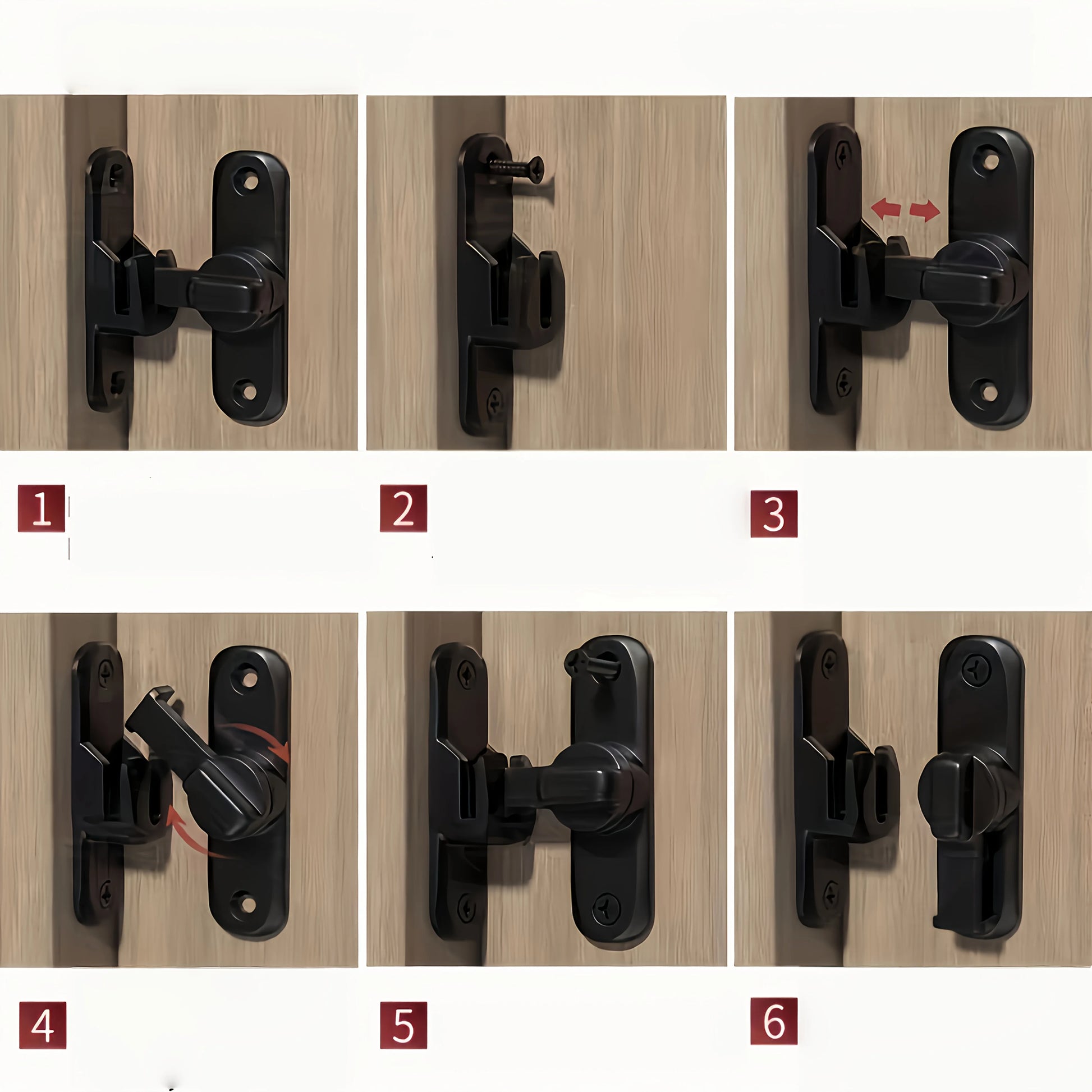 Anti-Theft Door Lock - 90°/180° Adjustable Sliding Pin, Keyless Entry Heavy-Duty Black Easy Install for Home Office Hotel Garage Beauty World Shop