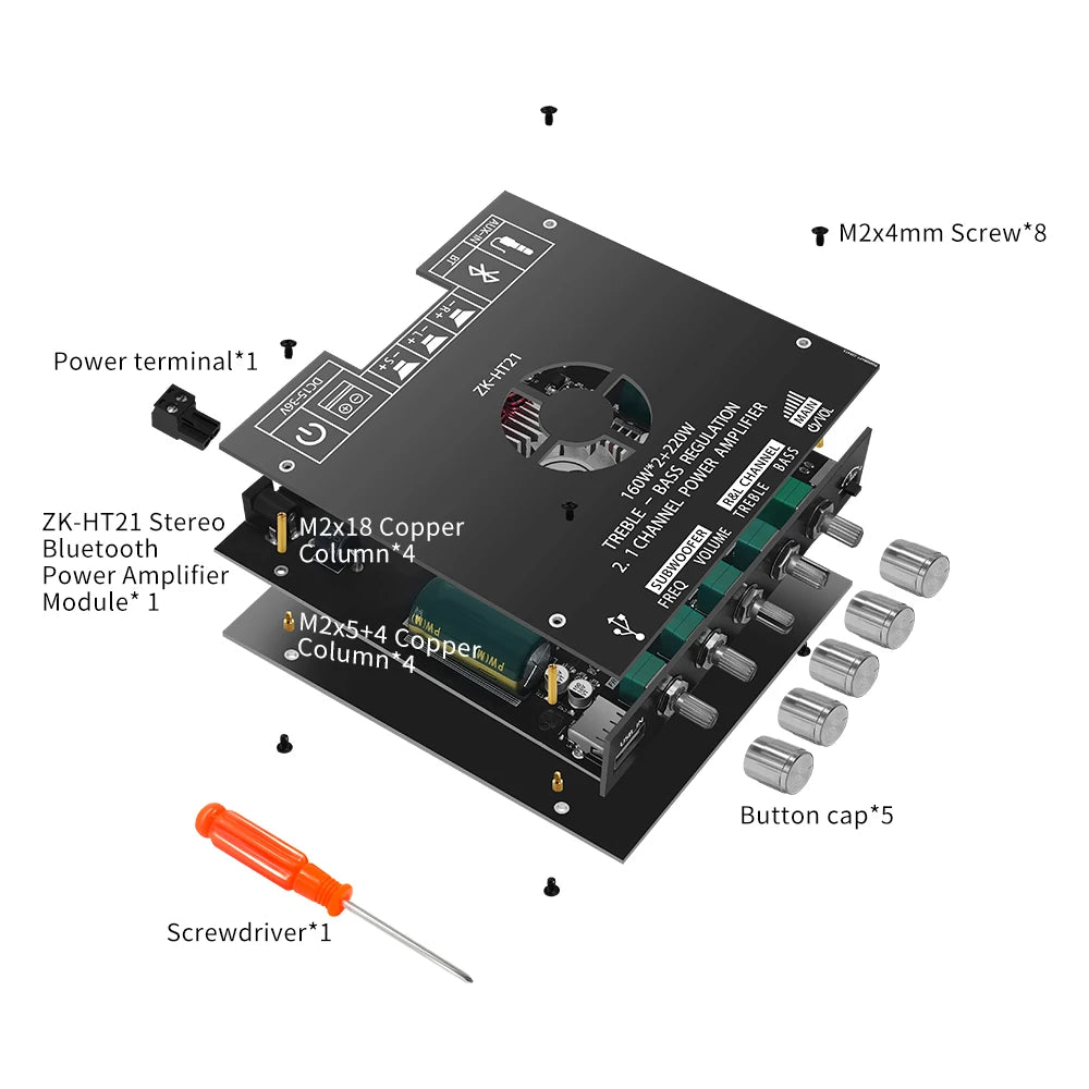 Bluetooth Digital Power Amplifier Board Module TDA7498E160W+160W+220W  High and Low Tone Subwoofer Amplifier AUX/USB ZK-HT21 Beauty World Shop