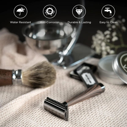 Double Edge Safety Razor, Zinc Alloy Handle Razor with 5 Swiss Stainless Steel Blades, Heavy Duty Eco-Friendly Razor f Beauty World Shop