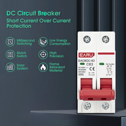 DC 1000V Solar Mini Circuit Breaker Overload Protection Switch 6A/10A/16A/20A/25A/32A/40A/50A/63A 2P DC1000V Photovoltaic MCB PV Beauty World Shop