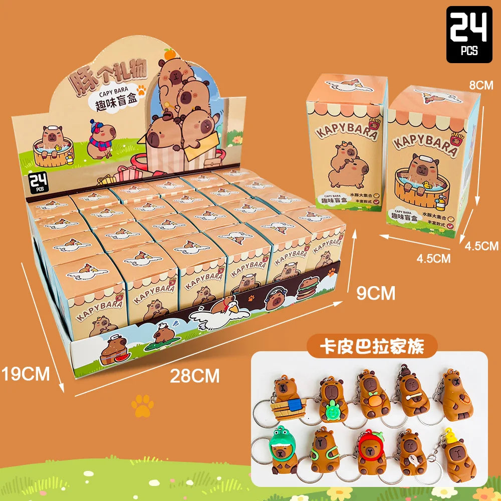 In Stock 24pcs Capybara Blind Box Keychain Cute Snot Bear Figure Mystery Box Doll Pendant Wholesale Bag Backpack Decorations Beauty World Shop