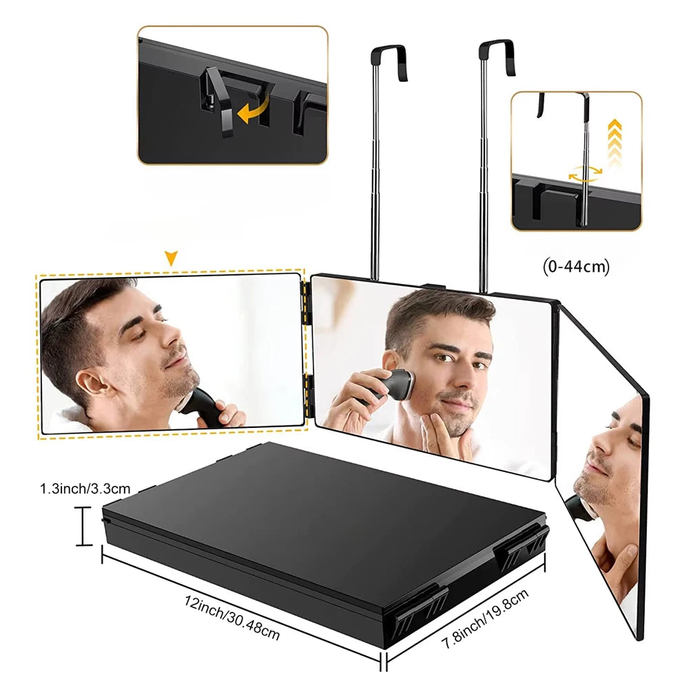 360° Viewing Makeup Mirror for Hair Cutting Travel Portable Self Haircut Mirror with Adjustable Hooks for Shaving, Hair Styling Beauty World Shop