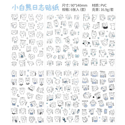 6Pieces/Set Transparent Pvc Waterproof Cartoon Sticker DIY Hand Account Decorative Stickers Kawaii Phone Cup Stickers Beauty World Shop