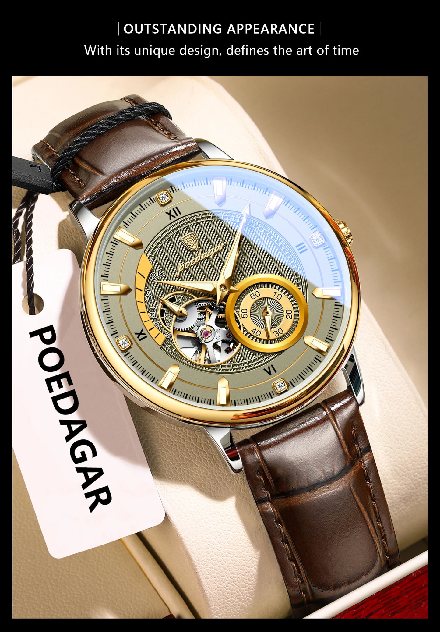 POEDAGAR Fashion Business Men Watch Waterproof Luminous Hollow Tourbillon Male Clock Automatic Mechanical Leather Men's Watches Beauty World Shop