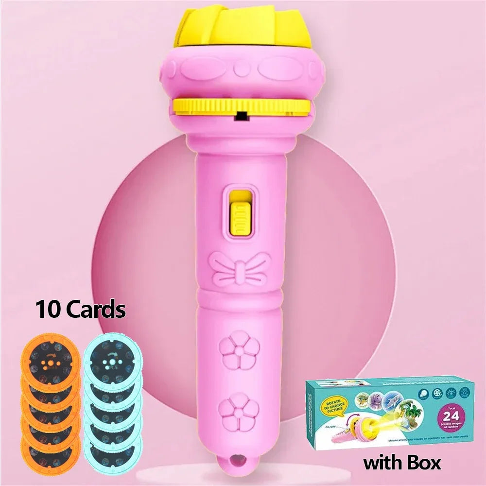 10 Cards Cartoon Projection Flashlight 80 Patterns Creative Children Flashlight Toy Projector Baby Toys Bedtime Story Book Toy Beauty Fashion