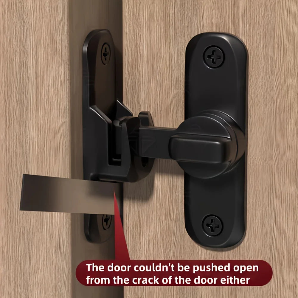 Anti-Theft Door Lock - 90°/180° Adjustable Sliding Pin, Keyless Entry Heavy-Duty Black Easy Install for Home Office Hotel Garage Beauty World Shop