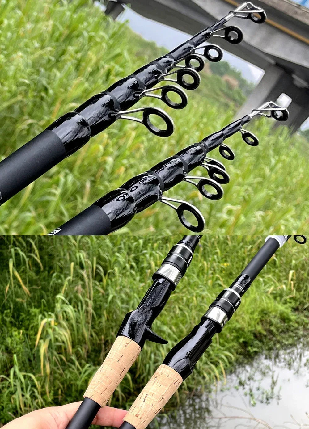 Telescopic Lure Rod 1.5M 1.8M 2.1M 2.4M Carbon Spinning Rod Baitcasting Fishing Pole 8g-25g Wooden Handle Casting Fishing Tackle Beauty Trend Shop
