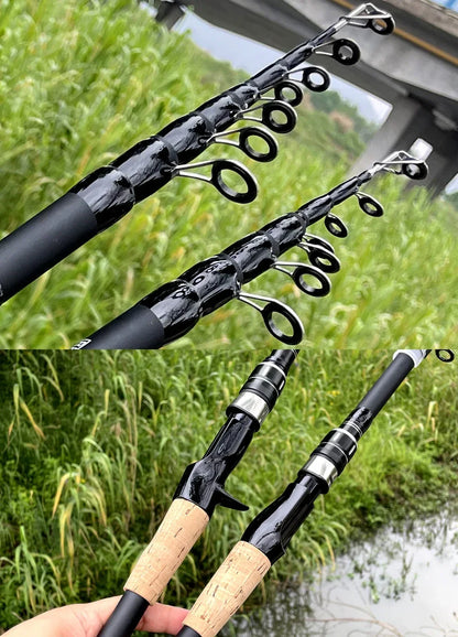 Telescopic Lure Rod 1.5M 1.8M 2.1M 2.4M Carbon Spinning Rod Baitcasting Fishing Pole 8g-25g Wooden Handle Casting Fishing Tackle Beauty Trend Shop