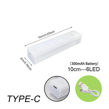 Motion Sensor Light Wireless LED Night Light Type C Rechargeable Light Cabinet Wardrobe Lamp Staircase Backlight For Kitchen LED Beauty World Shop