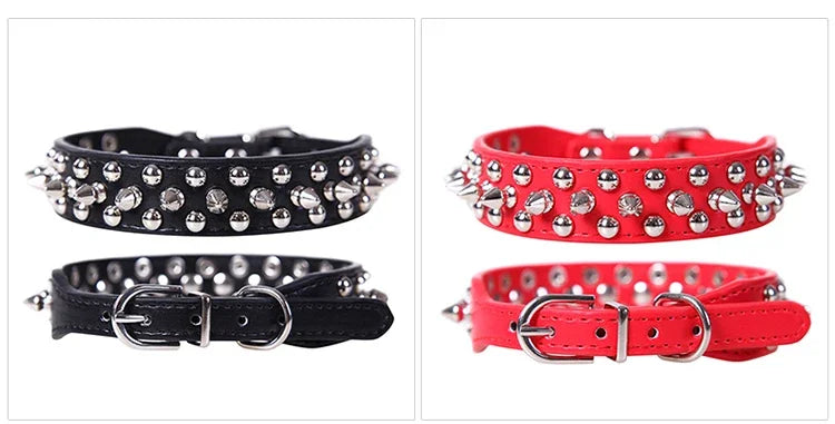 Adjustable Leather Pet Dog collar Neck Strap Supplies PU Leather Punk Rivet Spiked Dog Collar Pet Collars For Small Dog Cat Beauty World Shop